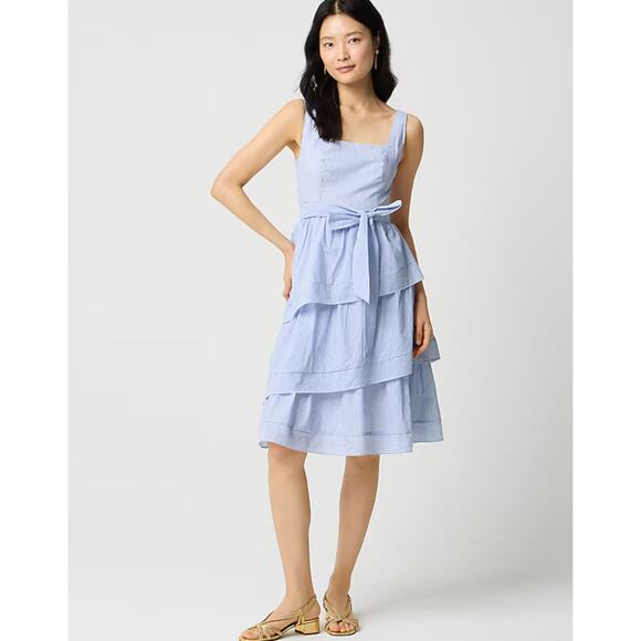 J.Crew Dresses & Skirts - NWT J.Crew Striped Sleeveless Belted Tiered Dress In Banker Blue Size 2